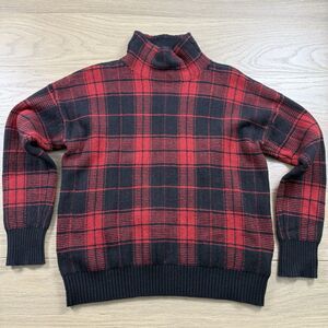 Lauren Ralph Lauren Sweater Women Small Buffalo Plaid Wood Blend Mock Neck